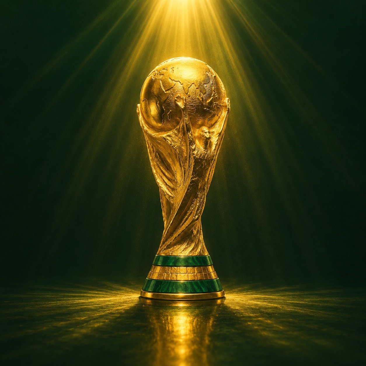 World Cup style trophy under gold light